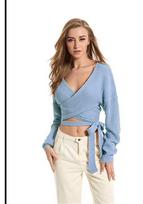 Criss-Cross Tie Pullover Sweater: Fashionable Loose Spring/Summer Women's Top Small gray