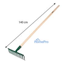 Universal straight rake, 12 tines, riveted head, wooden handle