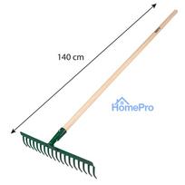 Universal straight rake, 18 tines, riveted head, wooden handle