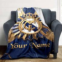 Real Madrid Club Customize Your Name Blanket Gift Personalized Blanket Ultra-Soft Great for Bedding Office Bed Livingroom Four Seasons Multipurpose 80cmx120cm