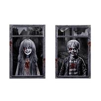 2PCS Blood-Themed Scary Halloween Backdrops 2D Flat Window Silhouettes  Indoor Decor Style 4