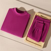 Womens Cotton Thermal Underwear Set Solid Color Round Neck Long Sleeve Base Layer Winter Warmth XXL