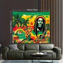 VIKAMA Jamaican Bob Marley Reggae Red Yellow Green Island Tapestry Wall Hanging Home Decor for Bedroom Living Room Dorm 150X180CM
