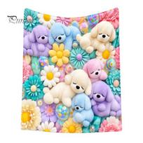 Lightweight Breathable Nap Quilt Teddy Bear Floral Print Blanket, Super Soft Plush Throw Cute Bunny Flannel Blanket Puppy Pattern, Cozy for M C