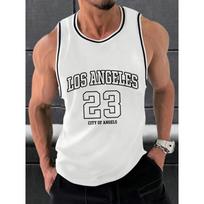 Men's Micro Elastic Breathable Mesh Basketball Jersey, Round Neck, LOS ANGELES Print, Summer Casual Short Sleeved Sports Vest 4XL