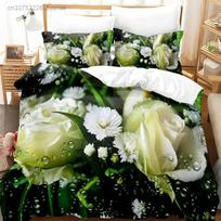 New 3D Print Green Rose Flower Bedding Set Bedroom Soft Modern Bedspreads Comefortable Duvet Cover Quilt Cover And Pillowcase EU single(135x200cm)