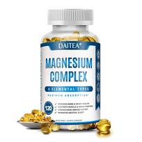 Daitea Magnesium Complex Supplement 500mg, 6 Elemental Types, Maximum Absorption, Oxide, Malate, Citrate, Taurate, Bisglycinate TRAACS, 120 Caps 120 Capsules