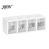 Investment And Donation Box Wooden Piggy Bank with 4 Compartments, Transparent Acrylic Money Box, Container Wall Mounting Coin for Financial Literacy