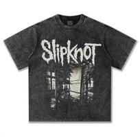 2026 washed T-Shirt Spring/Summer New Slipknot Band Washed Vintage Heavyweight Pure Cotton Short Sleeve T-Shirt1 3XL black