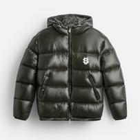 25 Cross-border European high-quality US letter printing winter hooded warm thickened cotton jacket XS gray