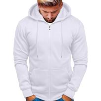 Men's Corduroy Zip-Up Hoodie with Drop Shoulder Long Sleeve, Casual Hooded Sweatshirt for Everyday Wear M white