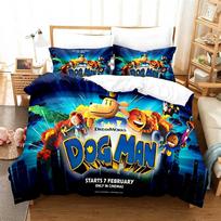 DOG MAN Cute Cartoon Pattern Bedding Set Duvet Cover Set Single Double Bed King Size Bed Set Adult Kid's Bedroom Anime Sheet Set 140×200cm