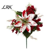 Fake Flowers for Home Decor 5/7/10/12 Heads Artificial Poinsettia Flowers, Christmas Floral Berry Centerpiece, No Water Faux Plant Decoration