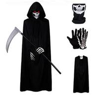 Halloween Grim Reaper Black Cloak Costume Set for Adults - Cosplay Grim Reaper Scythe Dressup Costume Props 140cm gray