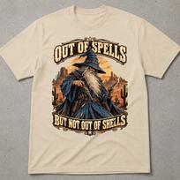 Desert Revolver Wizard Shirt, Out of Spells But Not Out of Shells, Retro Western Gun Tee, Sun Faded Sorcerer Humor, Vintage Fantasy Gift 4XL