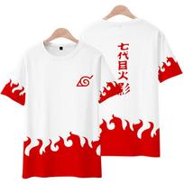 Anime Naruto Seventh Hokage Kimono Cosplay T-shirt Akatsuki 3D Printing Short Sleeve Tops For Boy Hip Hop Style Streetwear Tees L white