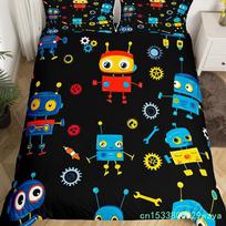 Robot Duvet Cover Cartoon Toys Intelligent Equipment Bedding Set Watercolor Flowers Comforter Cover 3pcs Polyester Quilt Cover EU single(135x200cm)