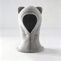 Breathable Balaclava Hooded Beanie Thickened Warm Kids Scarf Hat Gift Cat Ear Knit Cap  Snow gray