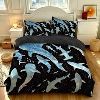 3PCS Duvet Cover Set Shark Ocean Animal Silhouette Print Bedding Set for Men Boys Soft Microfiber Quilt Cover with Pillowcase EU Single 135*200cm/53x79in 3pcs