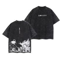 2026 Summer New Jujutsu Kaisen Gojo Satoru Ryomen Sukuna Vintage Acid Wash Oversized T Shirt, Anime Manga Print Unisex Casual S black