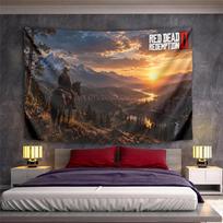 Red Dead Redemption 2 Cowboy on Horse Sunset Tapestry Wall Art Western Game Poster for Gamer Dorm Room 150x200cm(59x78in)