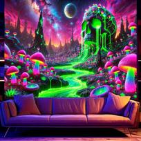VIKAMA Fantasy Alien Tapestry: Green Skull Nebula Mountain Peak Mural for Living Room Sofa Backdrop Wall 100X70CM