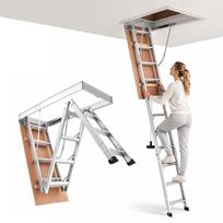 VEVOR Aluminum Attic Ladder, Fits 299-314 cm/233.5-299 cm Ceiling Height, 1372 x 572 mm Opening, 170 kg Load Capacity 137 x 57 x 23.3 cm