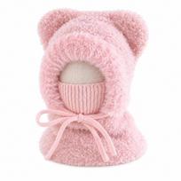 Knitted Hooded Scarf Hat Thickened Thick Warm Balaclava Kids Winter Beanie  Outdoor