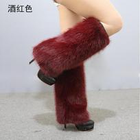 Imitation fox fur plush socks sleeves women's long short leg guards autumn and winter stage performance thermal fur colored boot covers 15cm toca leg sleeves brown