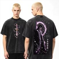 Summer Hot Sale Anime Kuchiki Byakuya BLEACH Washed T-shirt Y2K Unisex Cotton Short Sleeve Loose Retro Hip Hop Casual T-shirt 150 beige