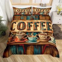 Coffee Duvet Cover Queen King Cartoon Coffee Drink Cup Print Bedding Set Coffee Lover Comforter Cover Modern Brown Quilt Cover 100x135cm 3pcs