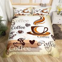 Coffee Duvet Cover Queen King Cartoon Coffee Drink Cup Print Bedding Set Coffee Lover Comforter Cover Modern Brown Quilt Cover 135x200cm 3pcs