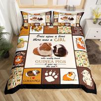 Cute Guinea Pig Kids Duvet Cover Single Size Geometric Plaids Patchwork Bedding Set With 1 Pillowcase Cartoon Pets EU single(135x200cm)