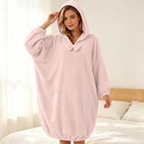 Women's Casual Hooded Long Sleeve Plush Bathrobe for Home Loungewear and Sleepwear One Size beige