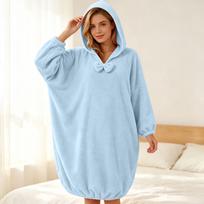 Women's Casual Hooded Long Sleeve Plush Bathrobe for Home Loungewear and Sleepwear One Size white