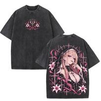 Marin Kitagawa Y2K Gothic Graphic T-shirt Harajuku Vintage Washed T Shirt Men Women Clothing Short Sleeve 100% Cotton Tees Tops 3XL gray
