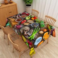 Fruit Food Vegetable Print Tablecloth Grains Spices Pattern Decorative Kitchen for Farmhouse Party Restaurant Picnic Table Cloth 140X180CM