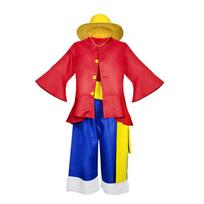 Anime Monkey D Luffy Cosplay Costume For Men New World Clothes Luffy Straw Halloween Party Uniform Outfits Top+Pants+Waistband M