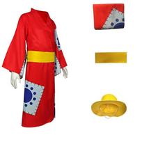 Anime Monkey D Luffy Cosplay Costume For Men New World Clothes Luffy Straw Halloween Party Uniform Outfits Top+Pants+Waistband 2XL red