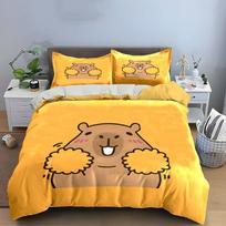 3Pcs Cheerful Capybara Bedding Set, Kawaii Cartoon Capybara with Pom Poms Print Duvet Cover + 2 Pillowcases, Kids Animal Decor AU Single 140X210cm&set