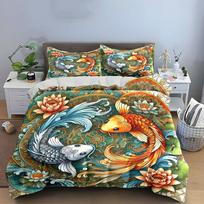 Fish Art Set Decorative Use  Soft Skin-Friendly Bedding Set Includes 1 Duvet Cover And 2 Pillowcase, Gift EU Twin 135X200cm&set