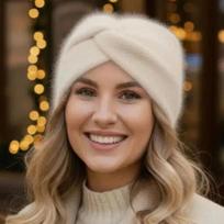 Plush Cross Hairband Knitted Headband in, Soft Hair Accessory for Daily Wear One Size beige