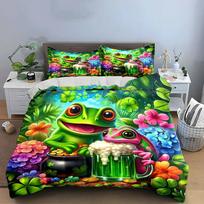 Frog-Themed St. Patrick's Decor Set  Multiple sizes kid's and adults' bedroom Exquisite 3PC bedding set gift AU Single 140*210cm/55x83in 3pcs
