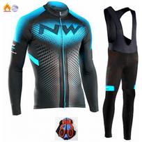 Winter Fleece Cycling Jersey Bib Tights Set Road Mountain Bike Riding Warm Thermal Long Sleeve Unisex M