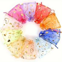 Organza dovanų maišeliai šventėms ir papuošalams, Heart Pattern 50pcs/bag
