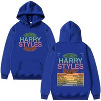 Color-tour Men Hoodie Front Harry Styles Tour Logo Chest Print, City List Back Art Graphic, Thick Fleece Pullover Sweatshirt for Sport Weekend Wear 3XL mėlyna