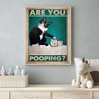 Art quote you are pooping black cat kitten reading newspaper in toilet funny animal poster retro art living room decoration