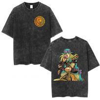 Anime Jojo Bizarre Adventure STEEL BALL RUN Manga Vintage Acid Washed T Shirt Men Women Casual Short Sleeves T-shirt Str1361 S black