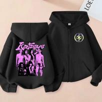 New Katseye Zip Up Hoodies Y2k Graphic Girls Boys Zipper Hoody Autumn Casual Hoodie Tops Fashion Girls Sweatshirts Kids Clothes 160 black