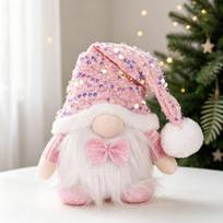 Light Up Christmas Gnome Figurine with Sequin Knit Hat - Holiday Gnome Ornament for Christmas Tree Decor Party One Size
